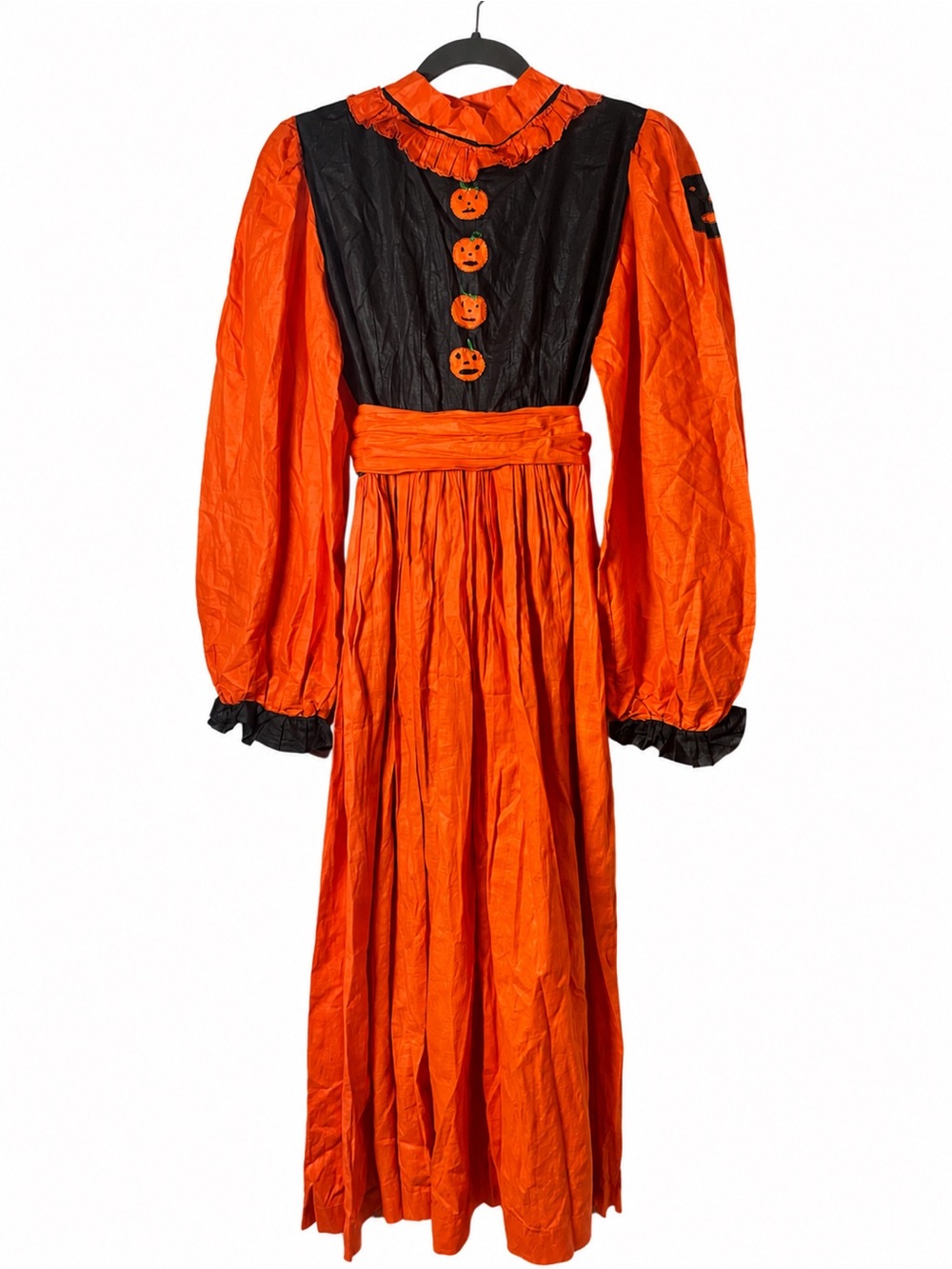 Vintage 1960s Handmade Halloween Pumpkin Dress Orange Black Maxi Festival